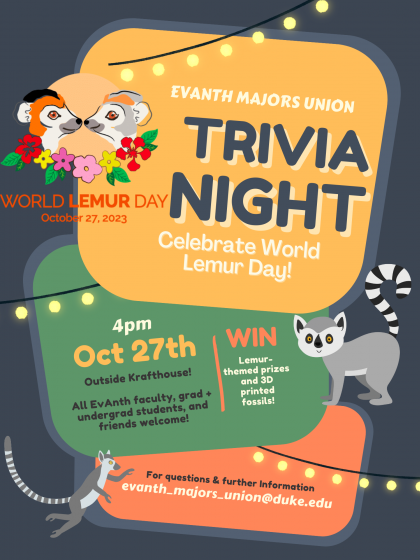 Flyer for Lemur Trivia Night Oct 27th at 4pm at Devils Kraft House